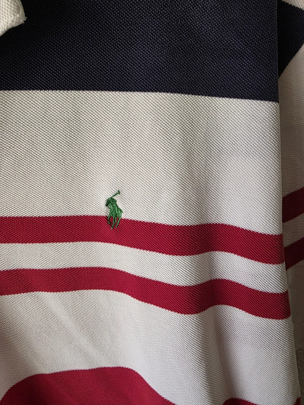 Polo by Ralph Lauren White Red Navy Blue Striped Polo with Green Pony